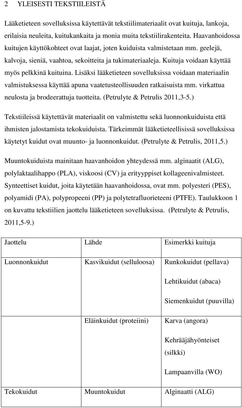 Lisäksi lääketieteen sovelluksissa voidaan materiaalin valmistuksessa käyttää apuna vaatetusteollisuuden ratkaisuista mm. virkattua neulosta ja brodeerattuja tuotteita. (Petrulyte & Petrulis 2011,3-5.