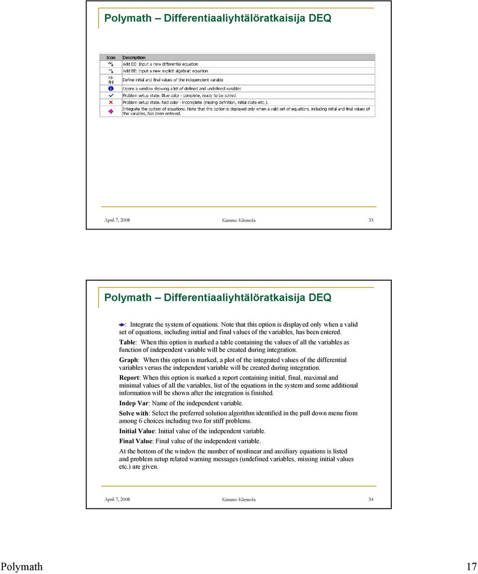 Table: When this option is marked a table containing the values of all the variables as function of independent variable will be created during integration.