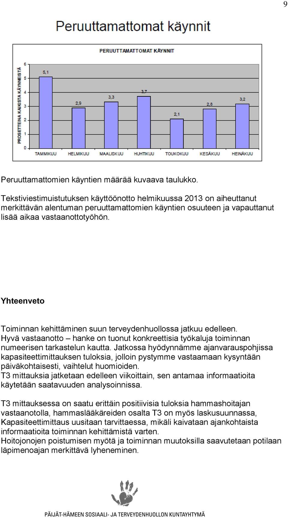 Yhteenveto Toiminnan kehittäminen suun terveydenhuollossa jatkuu edelleen. Hyvä vastaanotto hanke on tuonut konkreettisia työkaluja toiminnan numeerisen tarkastelun kautta.