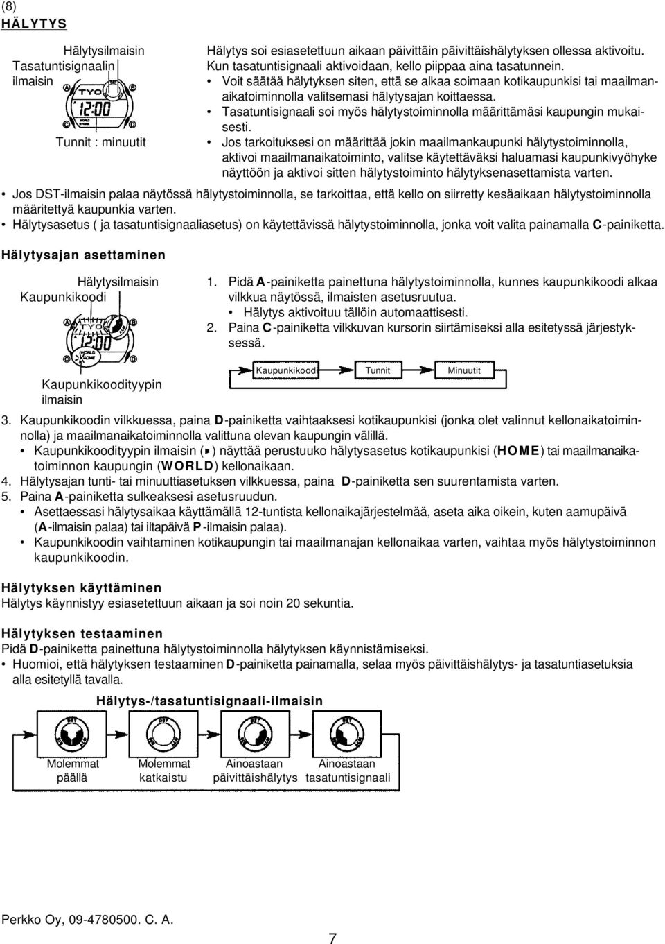 Tasatuntisignaali soi myös hälytystoiminnolla määrittämäsi kaupungin mukaisesti.