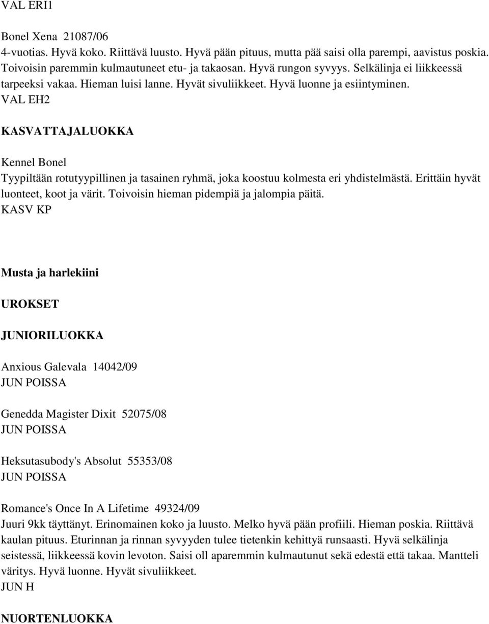 VAL EH2 KASVATTAJALUOKKA Kennel Bonel Tyypiltään rotutyypillinen ja tasainen ryhmä, joka koostuu kolmesta eri yhdistelmästä. Erittäin hyvät luonteet, koot ja värit.