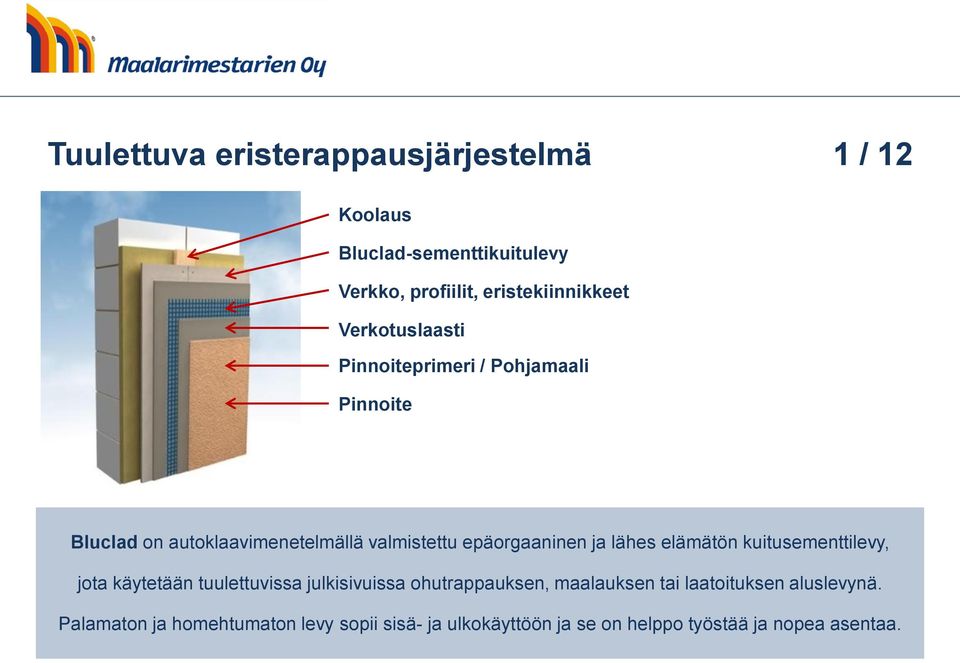 lähes elämätön kuitusementtilevy, jota käytetään tuulettuvissa julkisivuissa ohutrappauksen, maalauksen tai