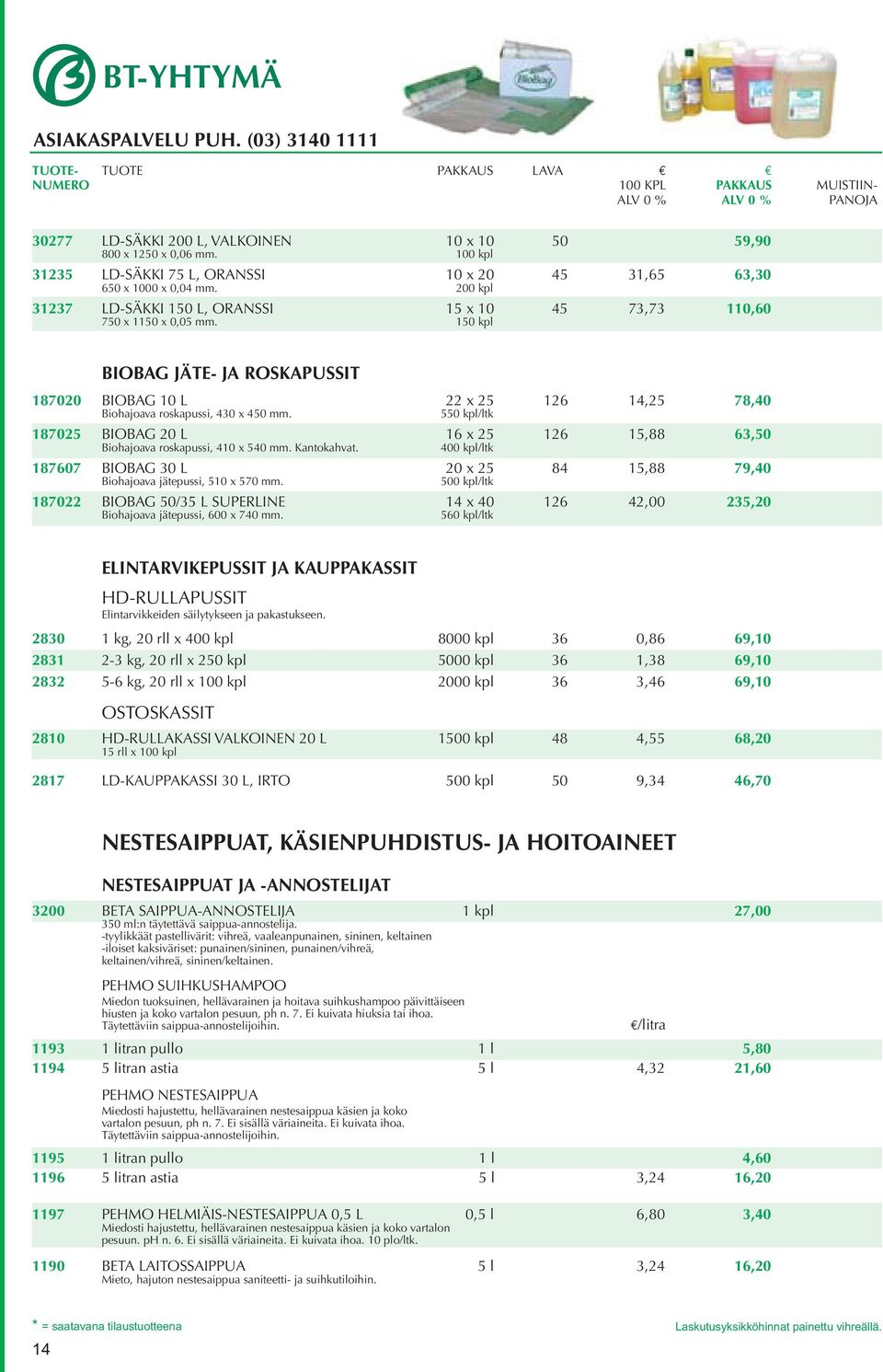 150 kpl BIOBAG JÄTE- JA ROSKAPUSSIT 187020 BIOBAG 10 L 22 x 25 126 14,25 78,40 Biohajoava roskapussi, 430 x 450 mm.