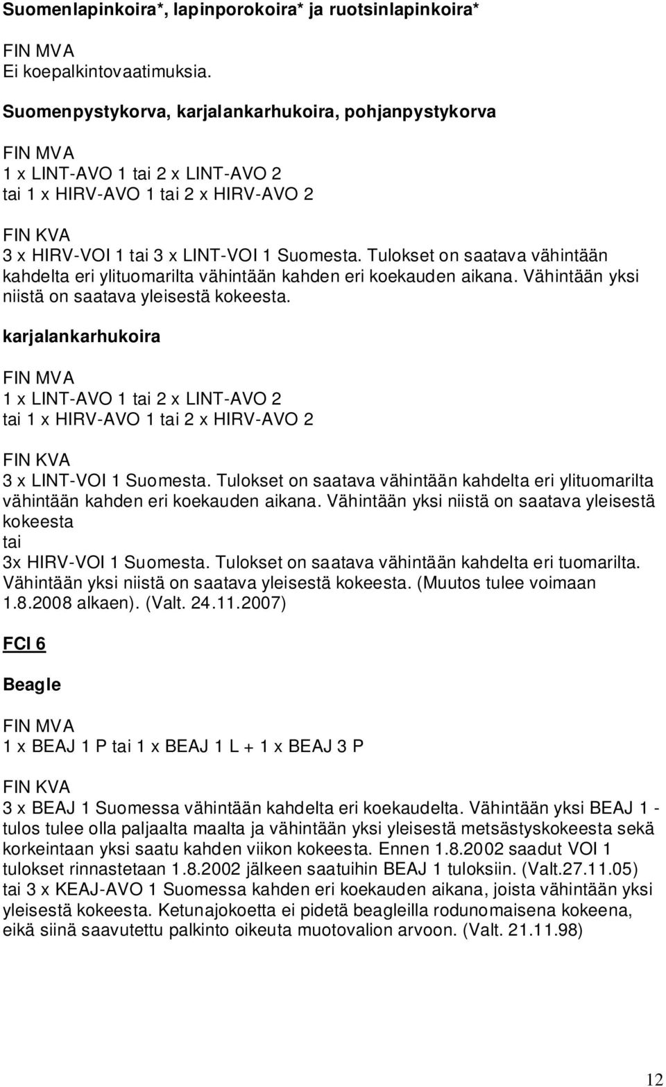 karjalankarhukoira 1 x LINT-AVO 1 tai 2 x LINT-AVO 2 tai 1 x HIRV-AVO 1 tai 2 x HIRV-AVO 2 3 x LINT-VOI 1 Suomesta.