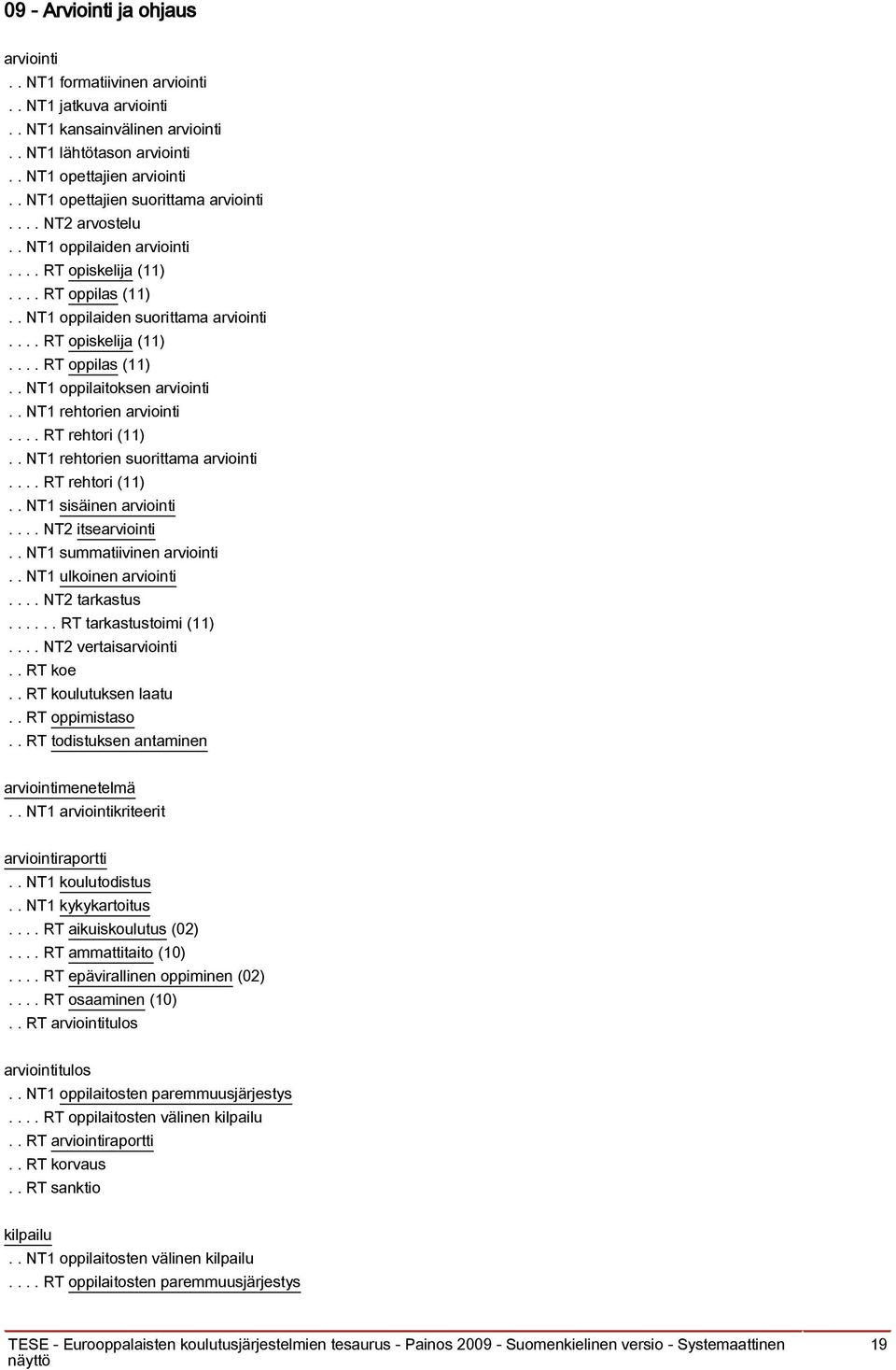 . NT1 rehtorien arviointi.... RT rehtori (11).. NT1 rehtorien suorittama arviointi.... RT rehtori (11).. NT1 sisäinen arviointi.... NT2 itsearviointi.. NT1 summatiivinen arviointi.