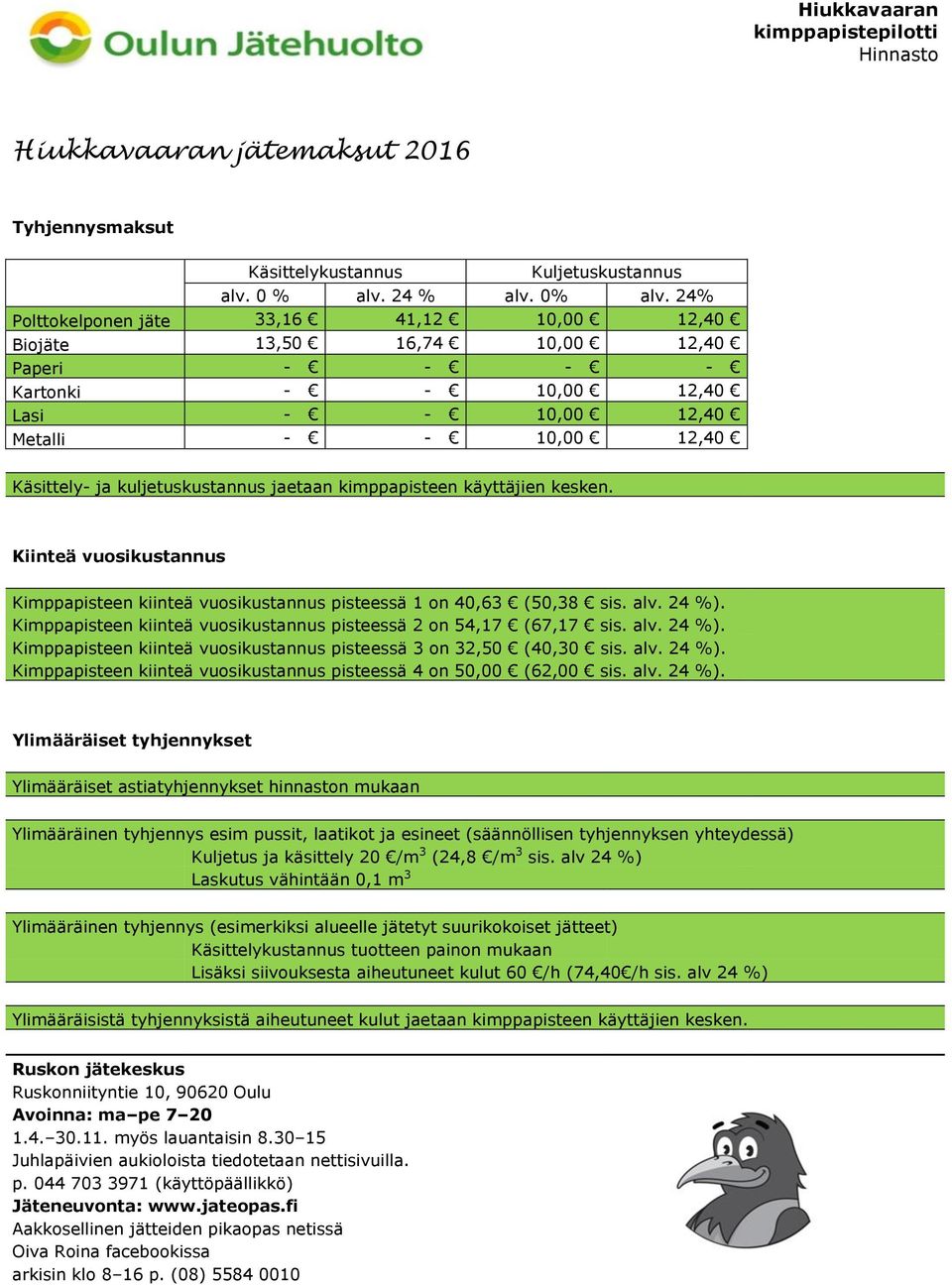 jaetaan kimppapisteen käyttäjien kesken. Kiinteä vuosikustannus Kimppapisteen kiinteä vuosikustannus pisteessä 1 on 40,63 (50,38 sis. alv. 24 %).