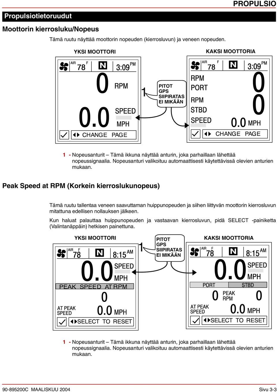 Nopeusanturi valikoituu automaattisesti käytettävissä olevien anturien mukaan.