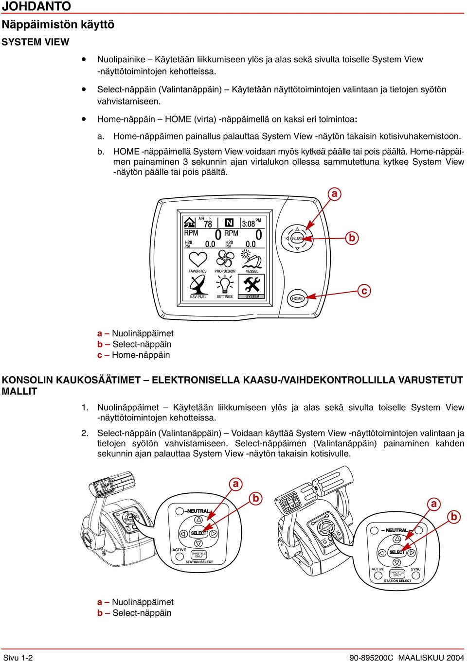 Home-näppäimen painallus palauttaa System View -näytön takaisin kotisivuhakemistoon. b. HOME -näppäimellä System View voidaan myös kytkeä päälle tai pois päältä.