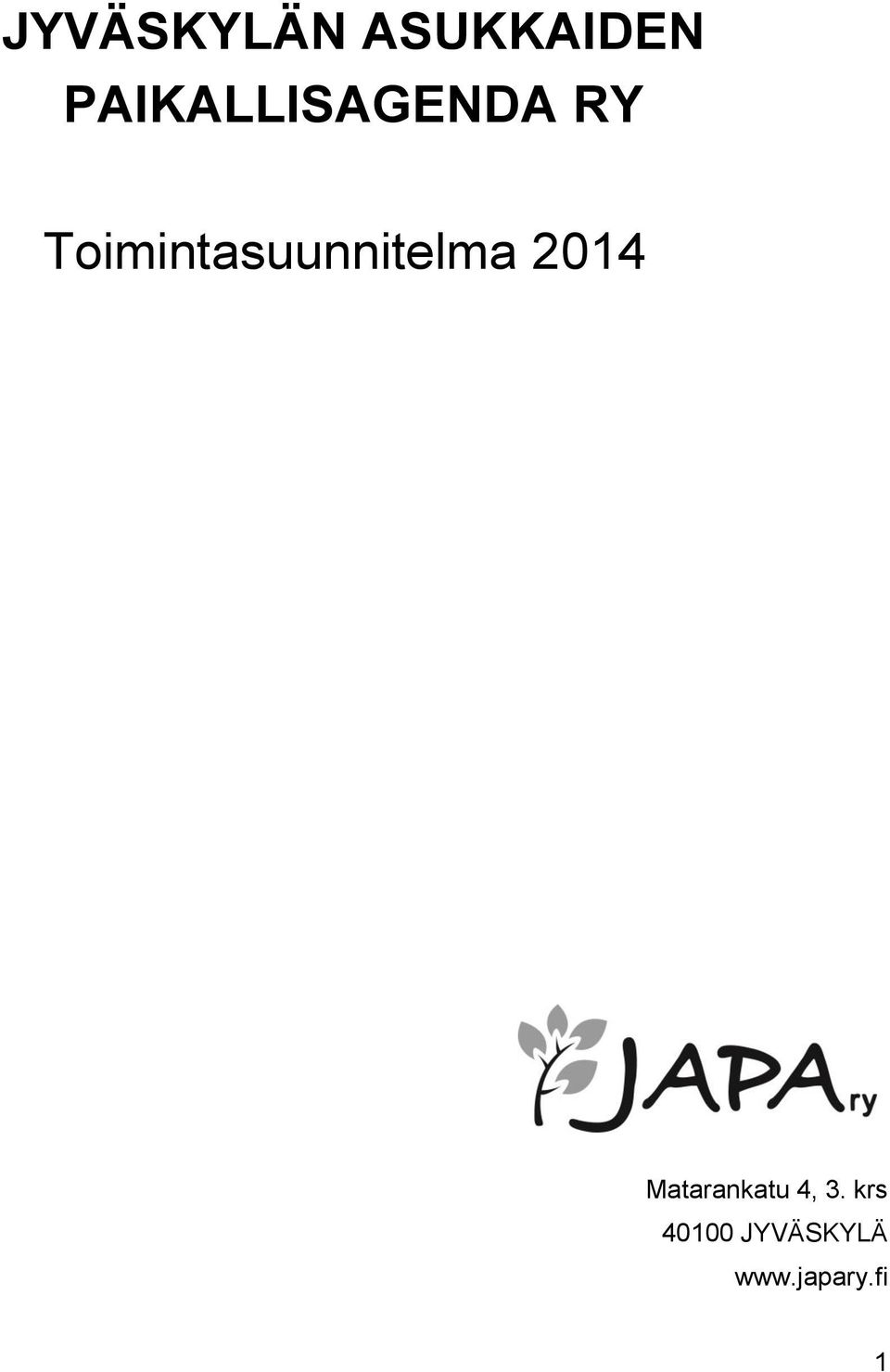 Toimintasuunnitelma 2014