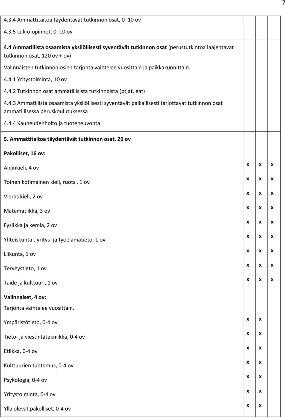 4.2 Tutkinnn sat ammatillisista tutkinnista (pt,at, eat) 4.4.3 Ammatillista saamista yksilöllisesti syventävät paikallisesti tarjttavat tutkinnn sat ammatillisessa peruskulutuksessa 4.4.4 Kauneudenhit ja tuteneuvnta 5.
