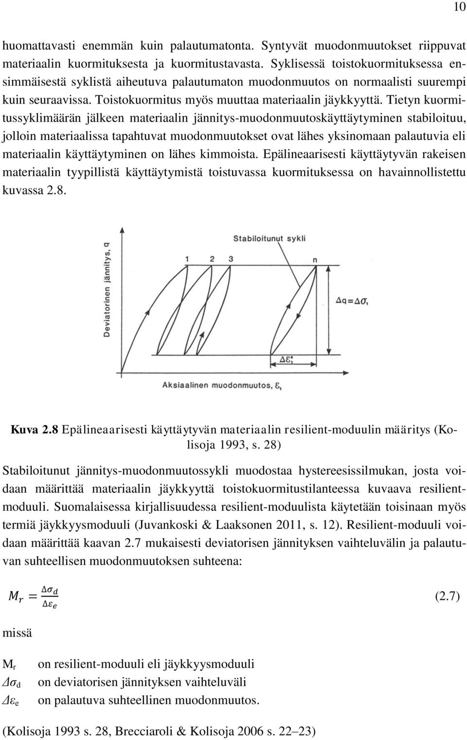 Tietyn kuormitussyklimäärän jälkeen materiaalin jännitys-muodonmuutoskäyttäytyminen stabiloituu, jolloin materiaalissa tapahtuvat muodonmuutokset ovat lähes yksinomaan palautuvia eli materiaalin