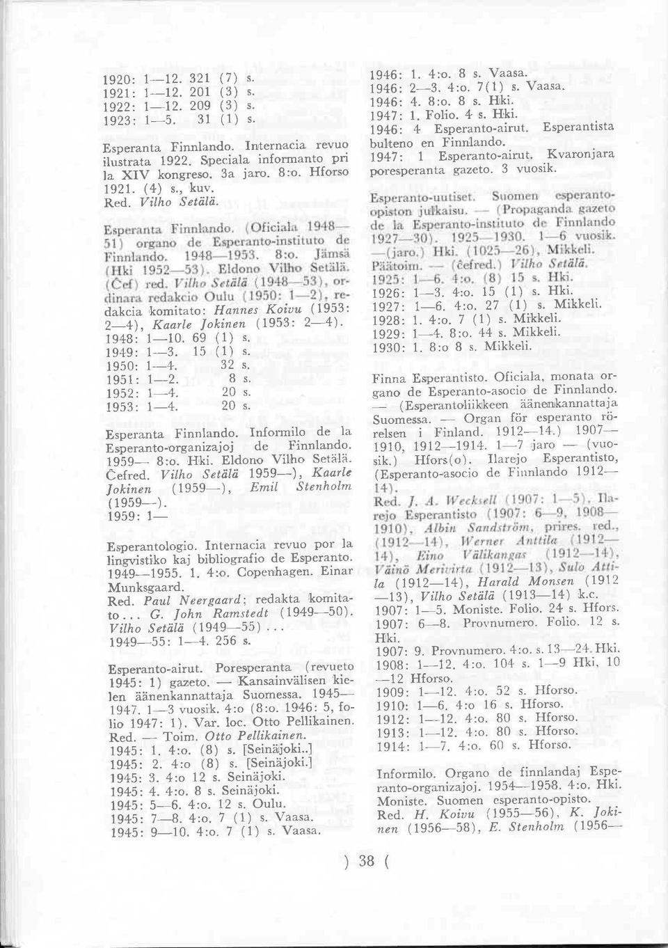 Vilho Setälä (1948 53), ordinara redakcio Oulu (1950: 1 2), redakcia komitato: Hannes Koivu (1953: 2 4), Kaarle Jokinen (1953: 2 4). 1948: 1 10. 69 (1) s. 1949: 1 3. 15 (1) s. 1950: 1 4. 32 s.