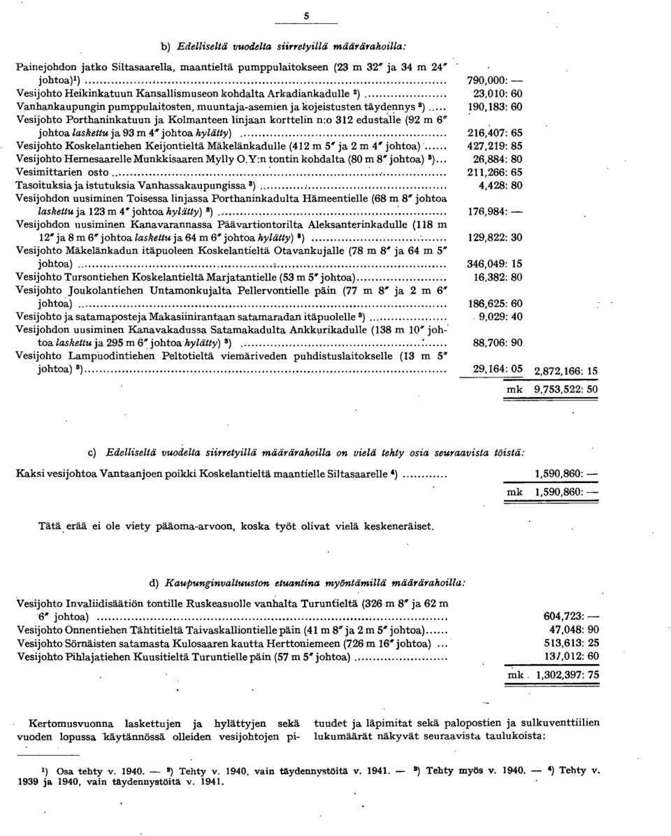 ... Vesijohto Porthaninkatuun ja Kolmanteen linjaan korttelin n:o 32 edustlie (92 m 6" johtoa laskettu ja 93 m 4'" johtoa hylätty).