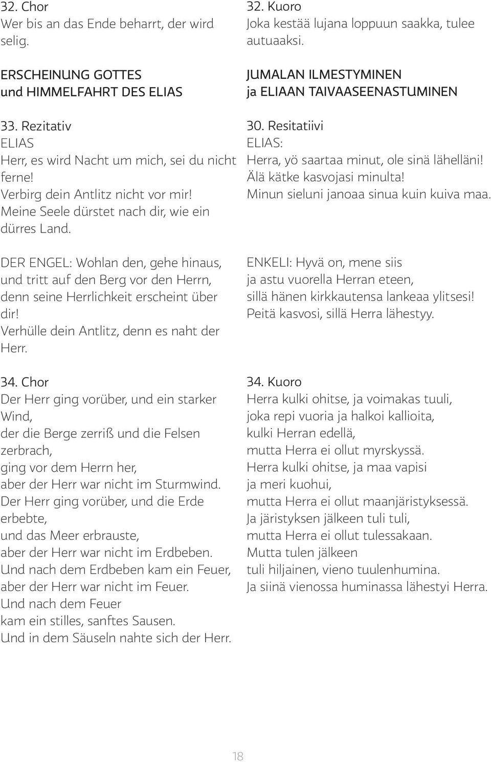 Meine Seele dürstet nach dir, wie ein dürres Land. 30. Resitatiivi ELIAS: Herra, yö saartaa minut, ole sinä lähelläni! Älä kätke kasvojasi minulta! Minun sieluni janoaa sinua kuin kuiva maa.