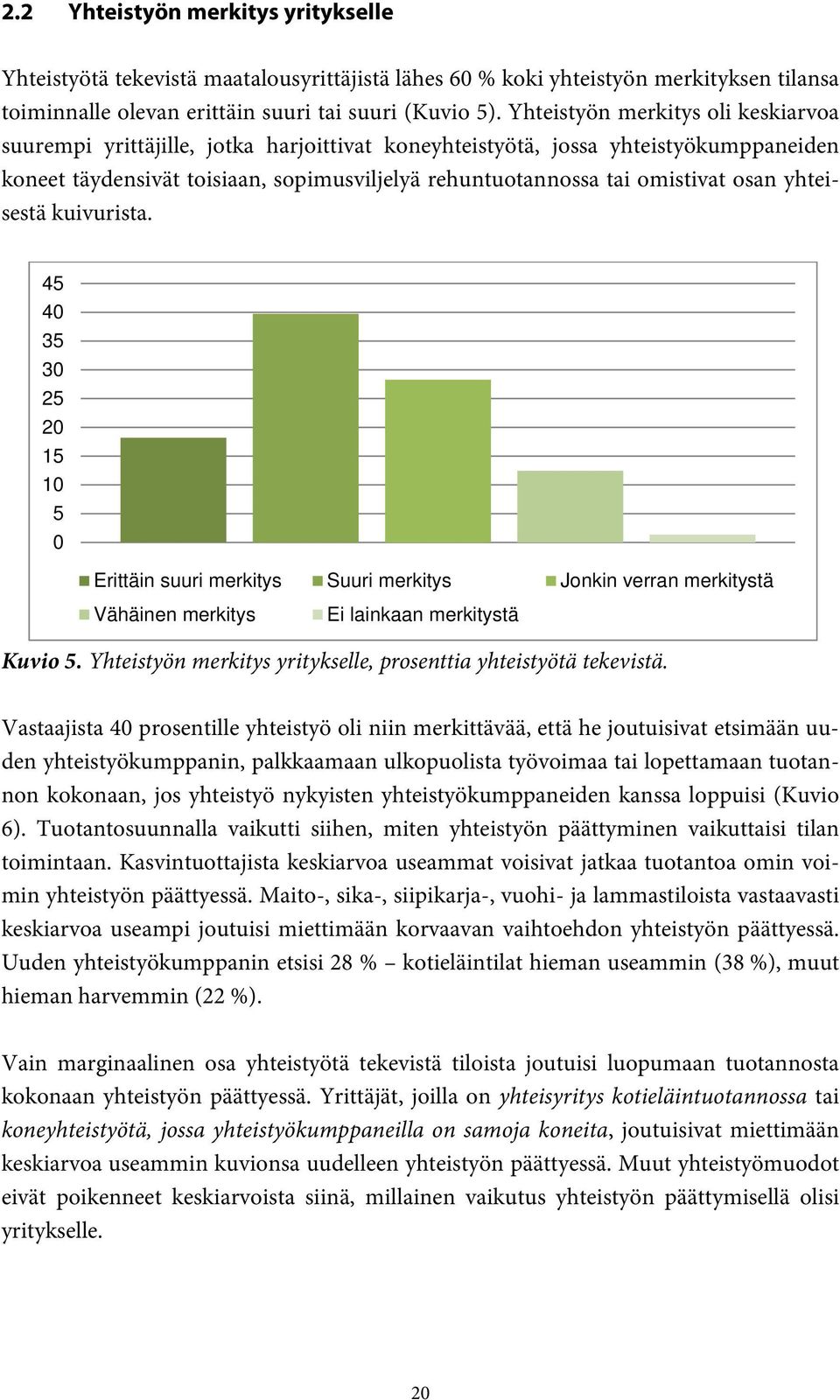 osan yhteisestä kuivurista. 45 40 35 30 25 20 15 10 5 0 Erittäin suuri merkitys Suuri merkitys Jonkin verran merkitystä Vähäinen merkitys Ei lainkaan merkitystä Kuvio 5.