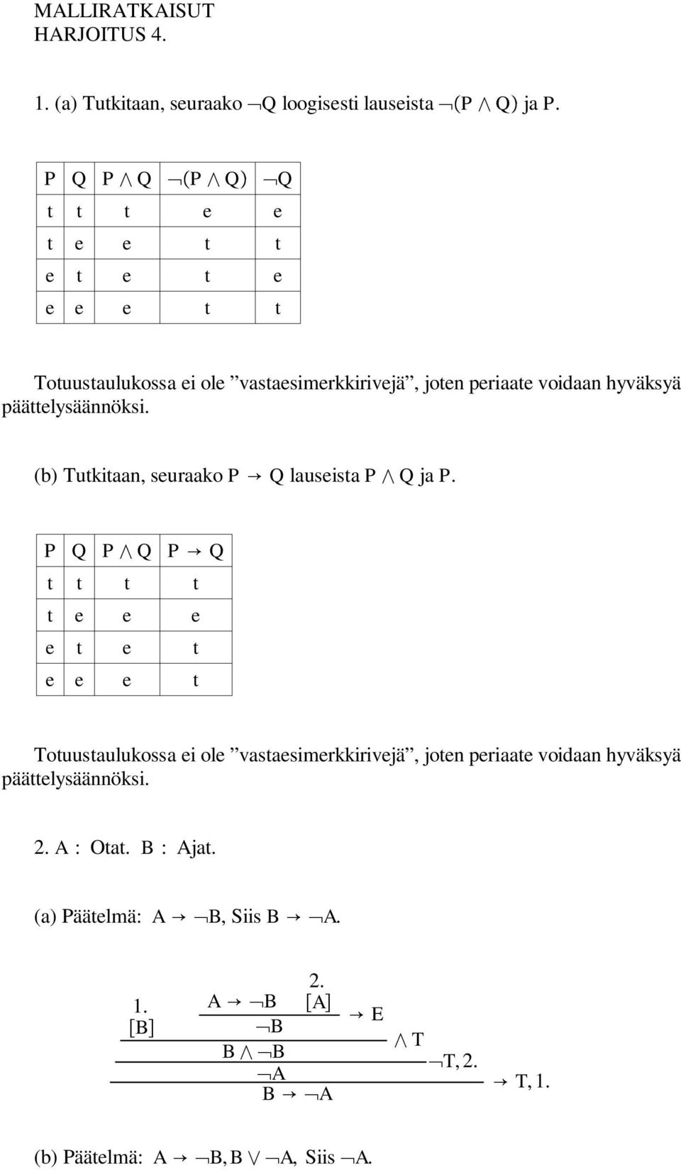 päättelysäännöksi. (b) Tutkitaan, seuraako P Q lauseista P Q ja P.