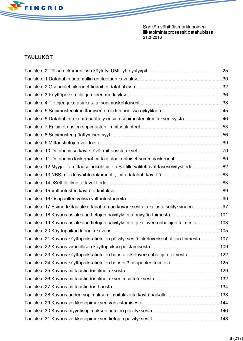 .. 45 Taulukko 6 Datahubin tekemä päättely uusien sopimusten ilmoituksen syistä... 46 Taulukko 7 Erilaiset uusien sopimusten ilmoitustilanteet... 53 Taulukko 8 Sopimusten päättymisen syyt.