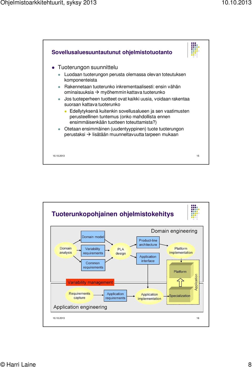 kuitenkin sovellusalueen ja sen vaatimusten perusteellinen tuntemus (onko mahdollista ennen ensimmäisenkään tuotteen toteuttamista?