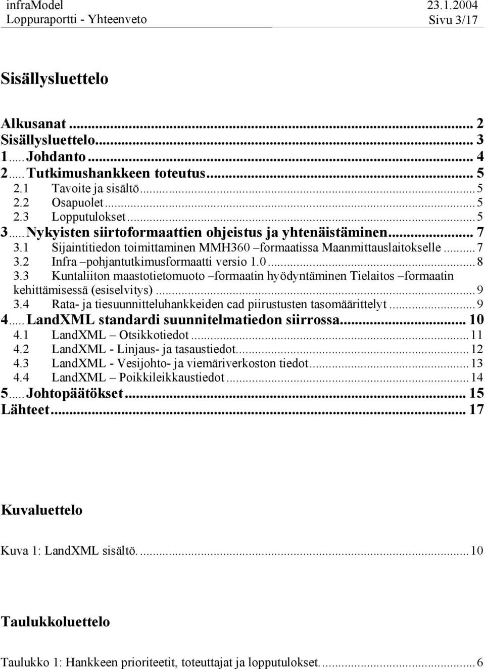 3 Kuntaliiton maastotietomuoto formaatin hyödyntäminen Tielaitos formaatin kehittämisessä (esiselvitys)...9 3.4 Rata- ja tiesuunnitteluhankkeiden cad piirustusten tasomäärittelyt...9 4.