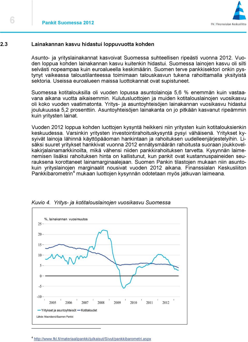 Suomen terve pankkisektori onkin pystynyt vaikeassa taloustilanteessa toimimaan talouskasvun tukena rahoittamalla yksityistä sektoria. Useissa euroalueen maissa luottokannat ovat supistuneet.