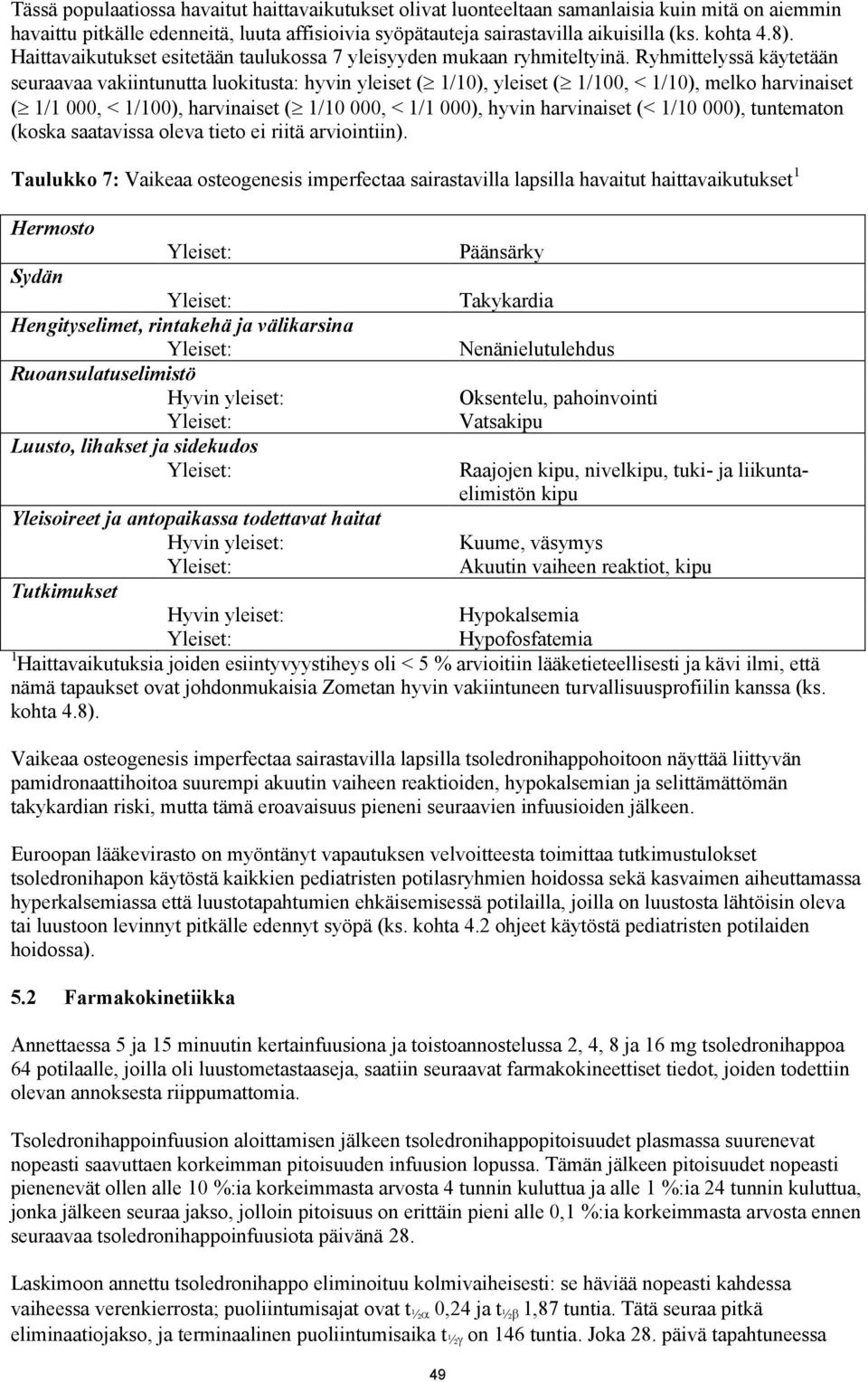 Ryhmittelyssä käytetään seuraavaa vakiintunutta luokitusta: hyvin yleiset ( 1/10), yleiset ( 1/100, < 1/10), melko harvinaiset ( 1/1 000, < 1/100), harvinaiset ( 1/10 000, < 1/1 000), hyvin