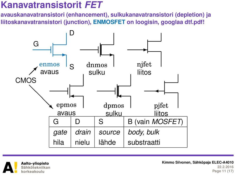 pdf! G D enmos S avaus CMOS epmos avaus dnmos sulku njfet liitos dpmos sulku pjfet