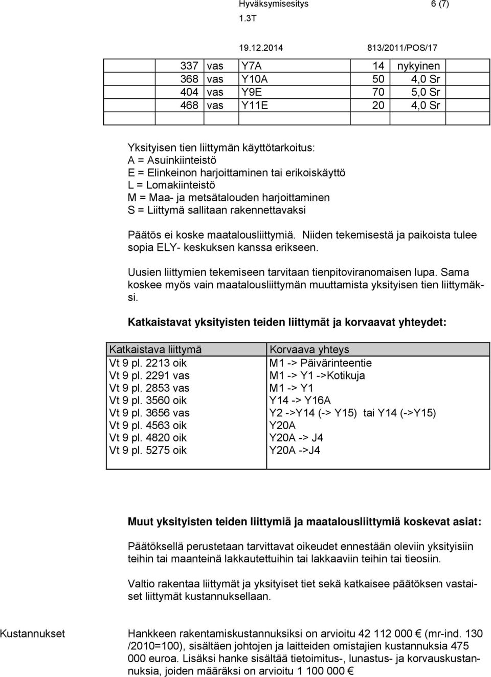 Niiden tekemisestä ja paikoista tulee sopia ELY- keskuksen kanssa erikseen. Uusien liittymien tekemiseen tarvitaan tienpitoviranomaisen lupa.