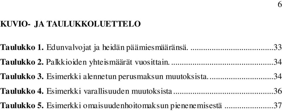 Esimerkki alennetun perusmaksun muutoksista...34 Taulukko 4.