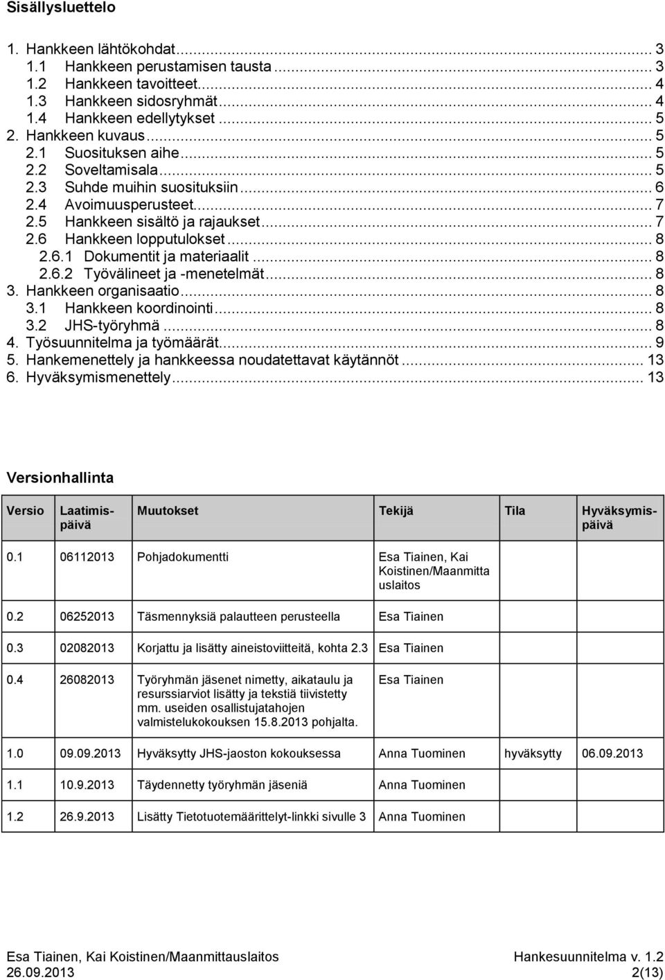 .. 8 3. Hankkeen organisaatio... 8 3.1 Hankkeen koordinointi... 8 3.2 JHS-työryhmä... 8 4. Työsuunnitelma ja työmäärät... 9 5. Hankemenettely ja hankkeessa noudatettavat käytännöt... 13 6.