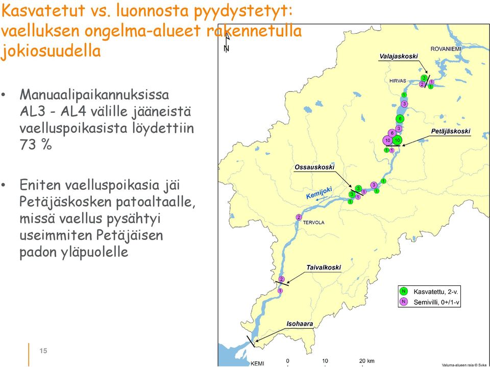 Manuaalipaikannuksissa AL3 - AL4 välille jääneistä vaelluspoikasista