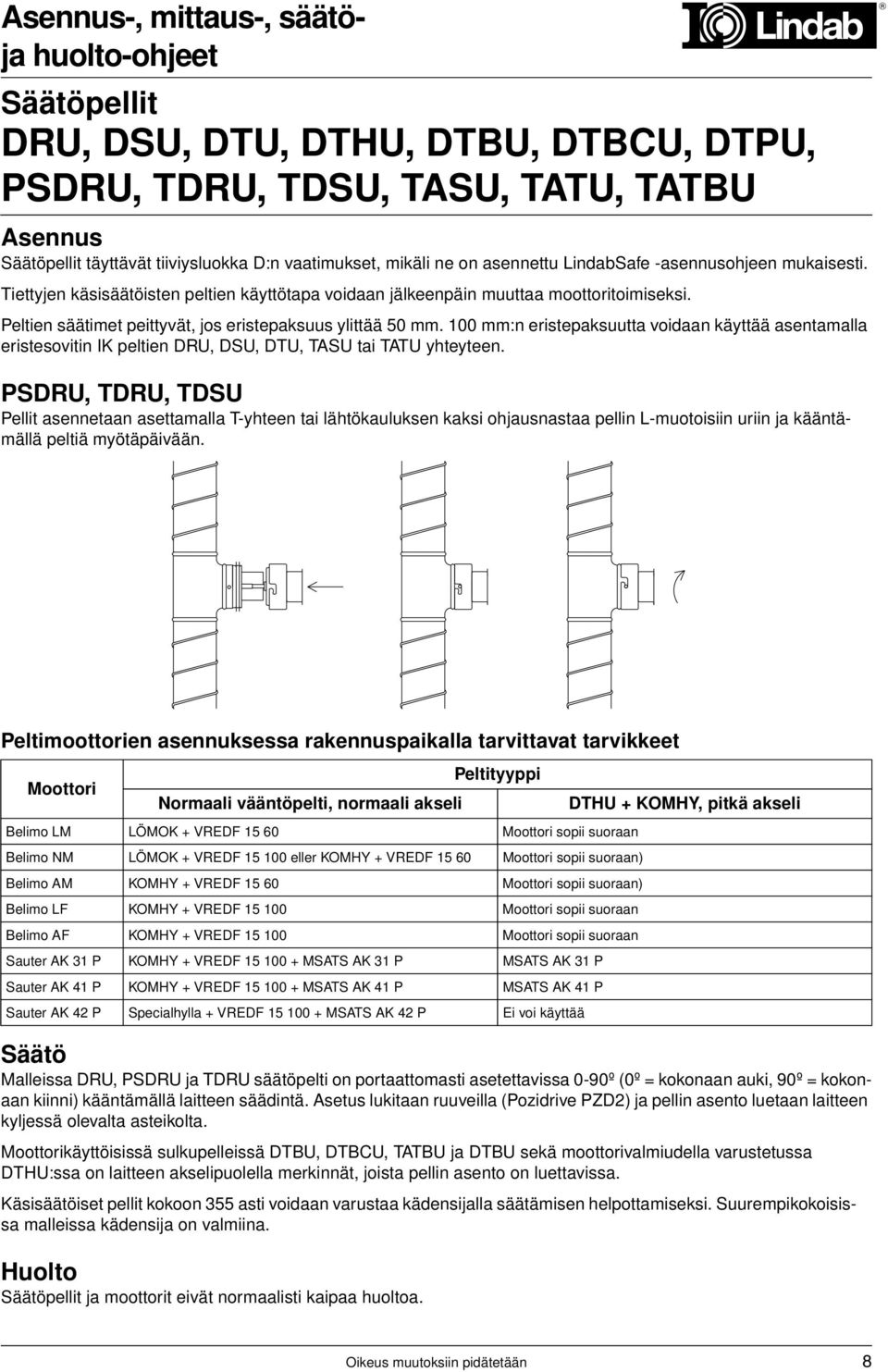 100 mm:n eristepaksuutta voidaan käyttää asentamalla eristesovitin IK peltien DRU, DSU, DTU, TASU tai TATU yhteyteen.