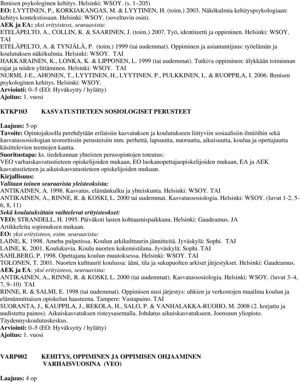 Oppiminen ja asiantuntijuus: työelämän ja koulutuksen näkökulmia. Helsinki: WSOY. TAI HAKKARAINEN, K., LONKA, K. & LIPPONEN, L. 1999 (tai uudemmat).