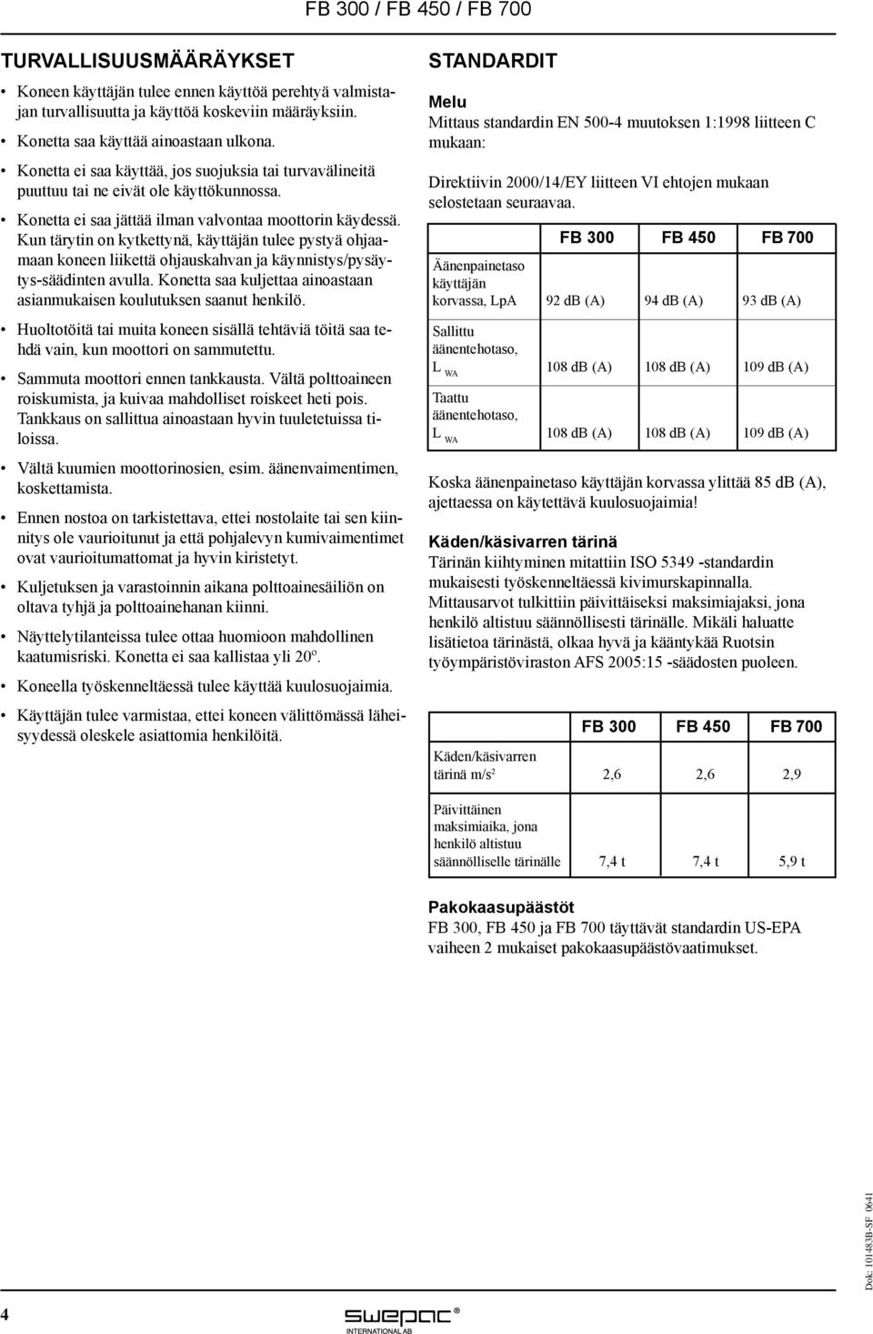 Kun tärytin on kytkettynä, käyttäjän tulee pystyä ohjaamaan koneen liikettä ohjauskahvan ja käynnistys/pysäytys-säädinten avulla.