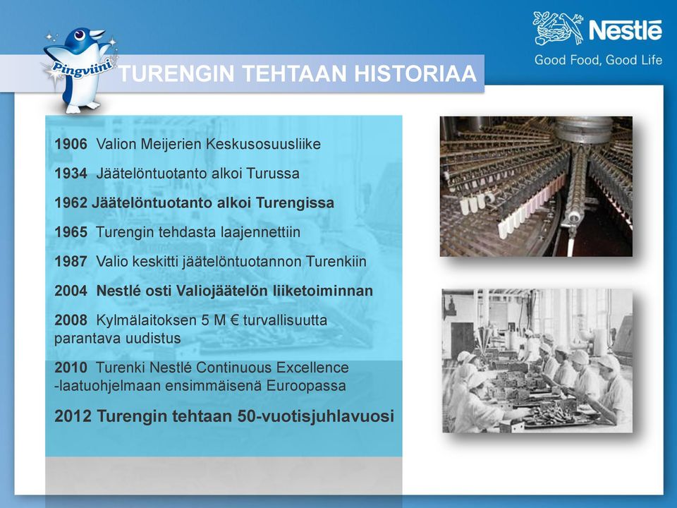 Turenkiin 2004 Nestlé osti Valiojäätelön liiketoiminnan 2008 Kylmälaitoksen 5 M turvallisuutta parantava uudistus