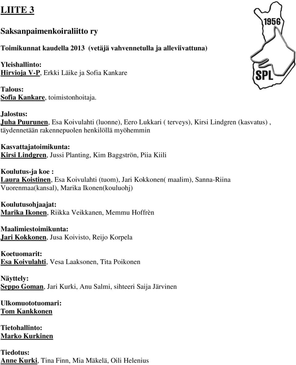Planting, Kim Baggströn, Piia Kiili Koulutus-ja koe : Laura Koistinen, Esa Koivulahti (tuom), Jari Kokkonen( maalim), Sanna-Riina Vuorenmaa(kansal), Marika Ikonen(kouluohj) Koulutusohjaajat: Marika