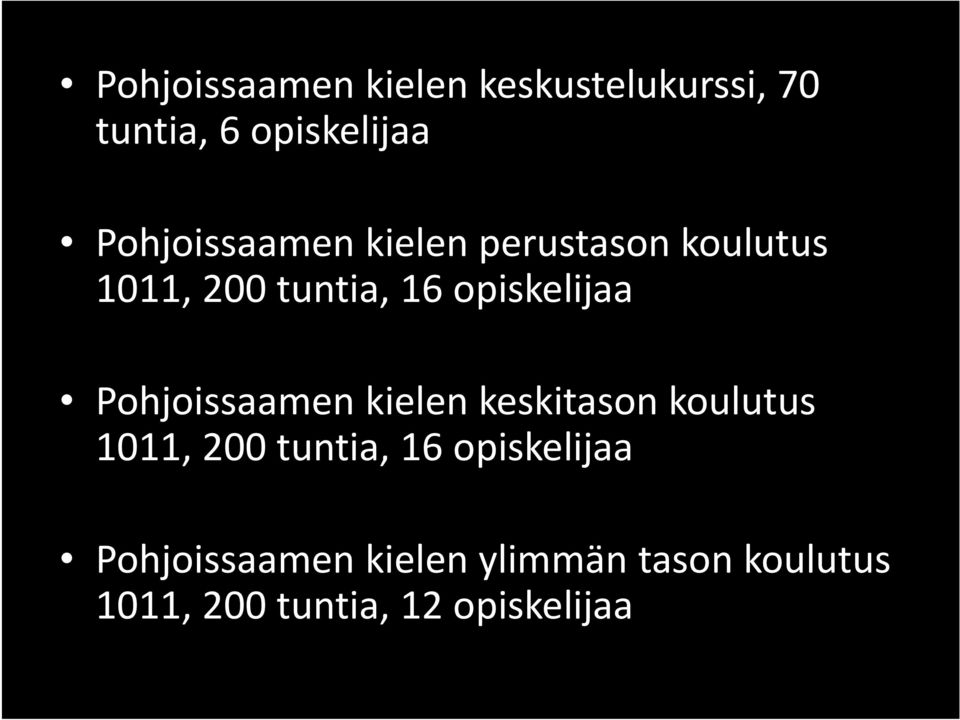 opiskelijaa Pohjoissaamen kielen keskitason koulutus 1011, 200 tuntia,