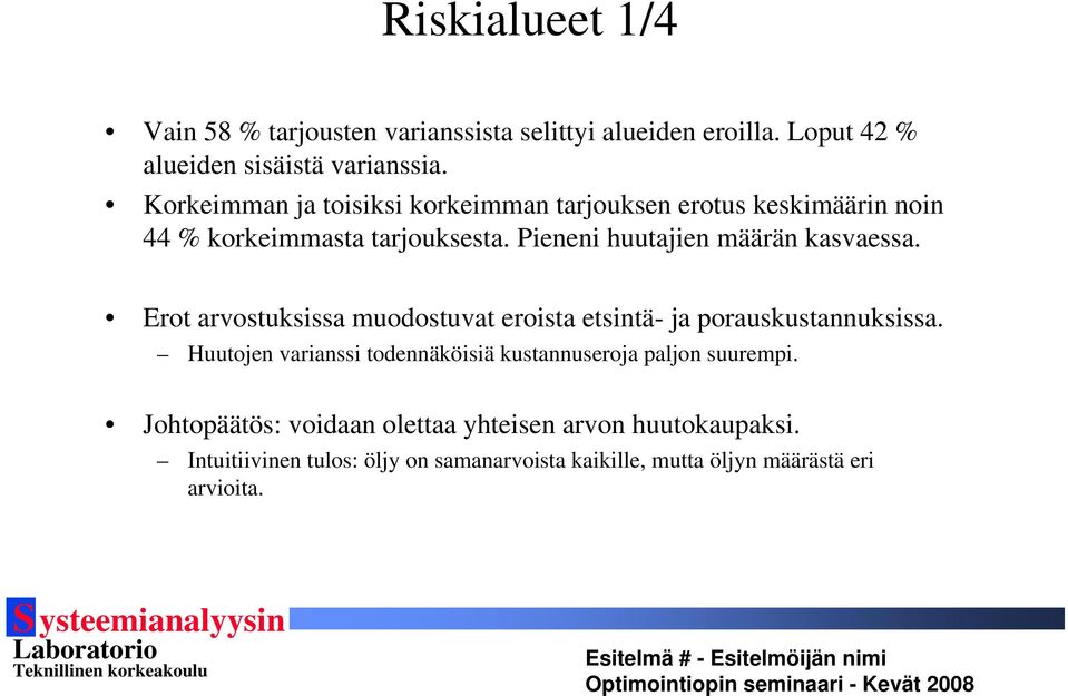 Pieneni huutajien määrän kasvaessa. Erot arvostuksissa muodostuvat eroista etsintä- ja porauskustannuksissa.