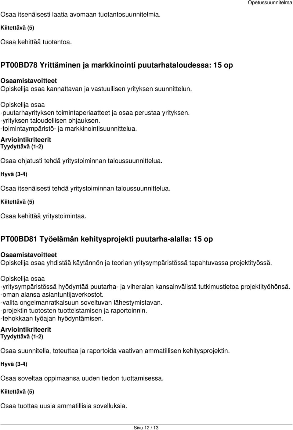 Osaa ohjatusti tehdä yritystoiminnan taloussuunnittelua. Osaa itsenäisesti tehdä yritystoiminnan taloussuunnittelua. Osaa kehittää yritystoimintaa.