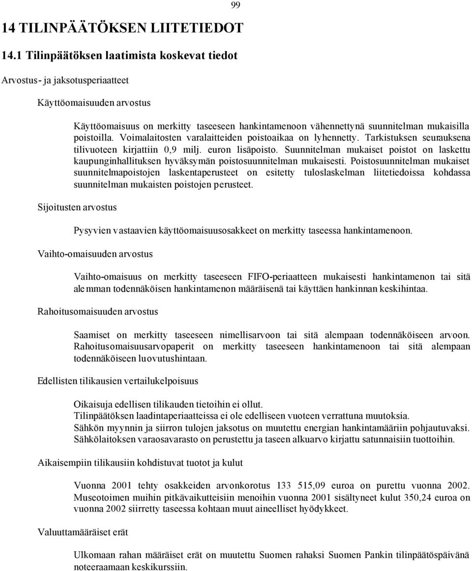 poistoilla. Voimalaitosten varalaitteiden poistoaikaa on lyhennetty. Tarkistuksen seurauksena tilivuoteen kirjattiin 0,9 milj. euron lisäpoisto.