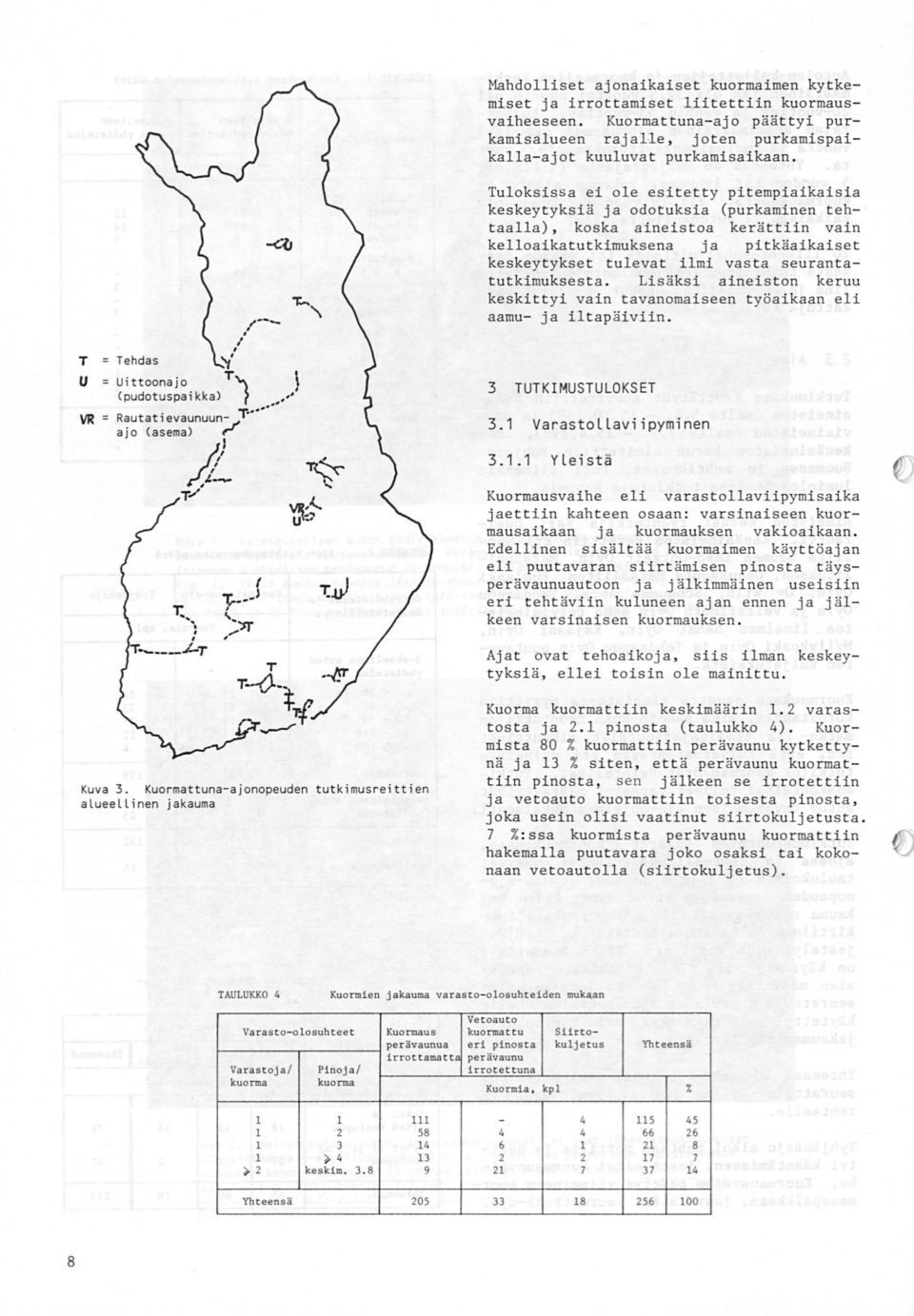 seurantatutkimuksesta. Lisäksi aineiston keruu keskittyi vain tavanomaiseen t y öaikaan eli aamu ja iltap ä iviin.,.' /T u VR Tehdas :/ Uittoonajo T"\ (pudotuspaikka> Rautat i evaunuunajo (asema> r?