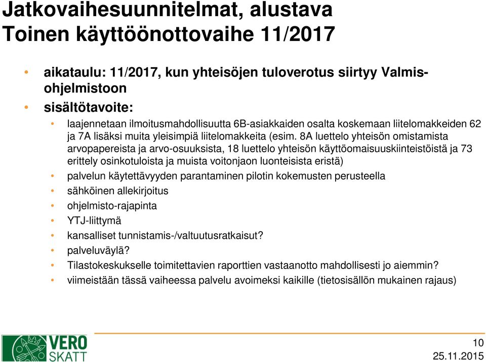 8A luettelo yhteisön omistamista arvopapereista ja arvo-osuuksista, 18 luettelo yhteisön käyttöomaisuuskiinteistöistä ja 73 erittely osinkotuloista ja muista voitonjaon luonteisista eristä) palvelun