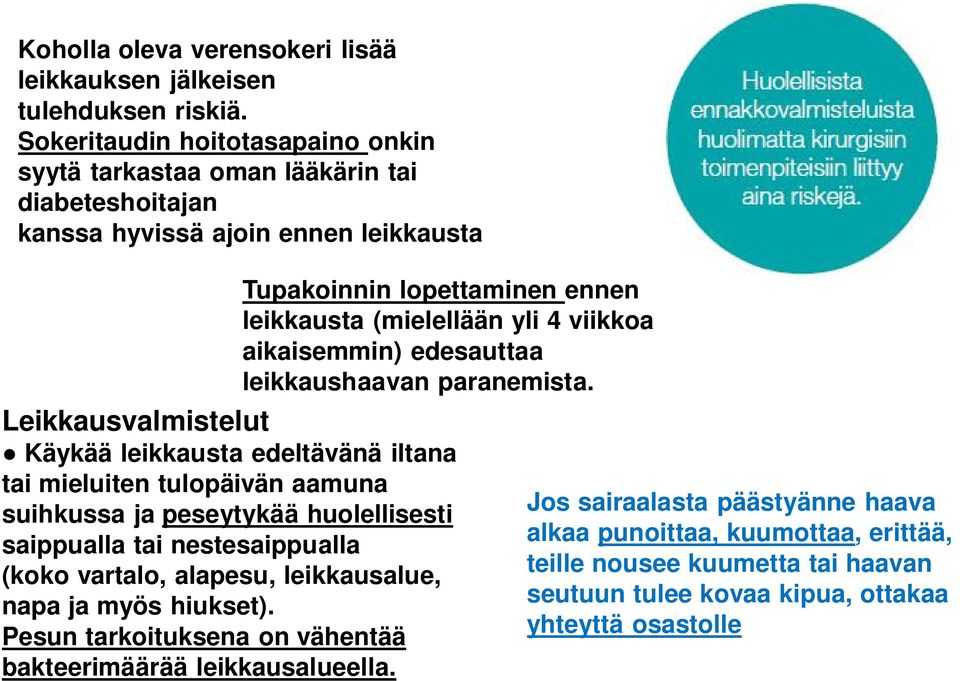 viikkoa aikaisemmin) edesauttaa leikkaushaavan paranemista.