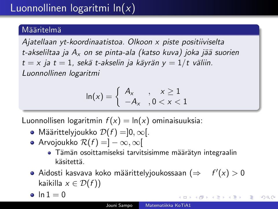 käyrän y = 1/t väliin.