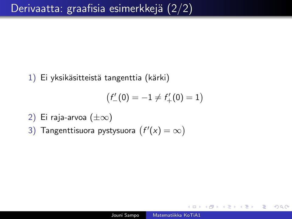 ( f (0) = 1 f +(0) = 1 ) 2) Ei raja-arvoa