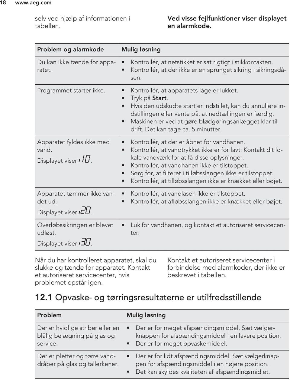 Kontrollér, at apparatets låge er lukket. Tryk på Start. Hvis den udskudte start er indstillet, kan du annullere indstillingen eller vente på, at nedtællingen er færdig.