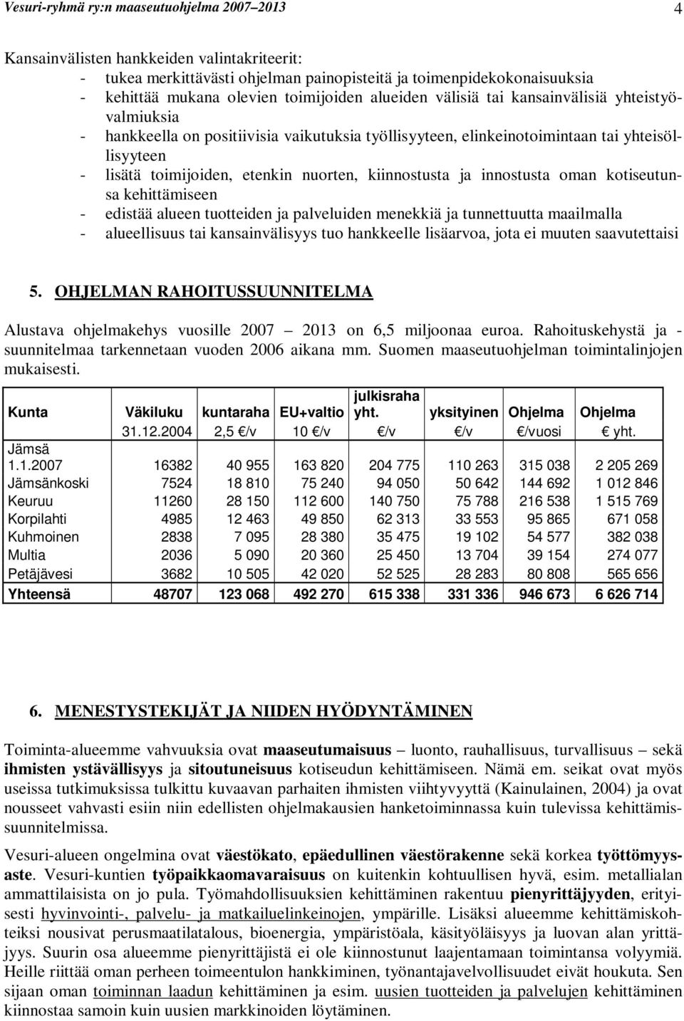 nuorten, kiinnostusta ja innostusta oman kotiseutunsa kehittämiseen - edistää alueen tuotteiden ja palveluiden menekkiä ja tunnettuutta maailmalla - alueellisuus tai kansainvälisyys tuo hankkeelle