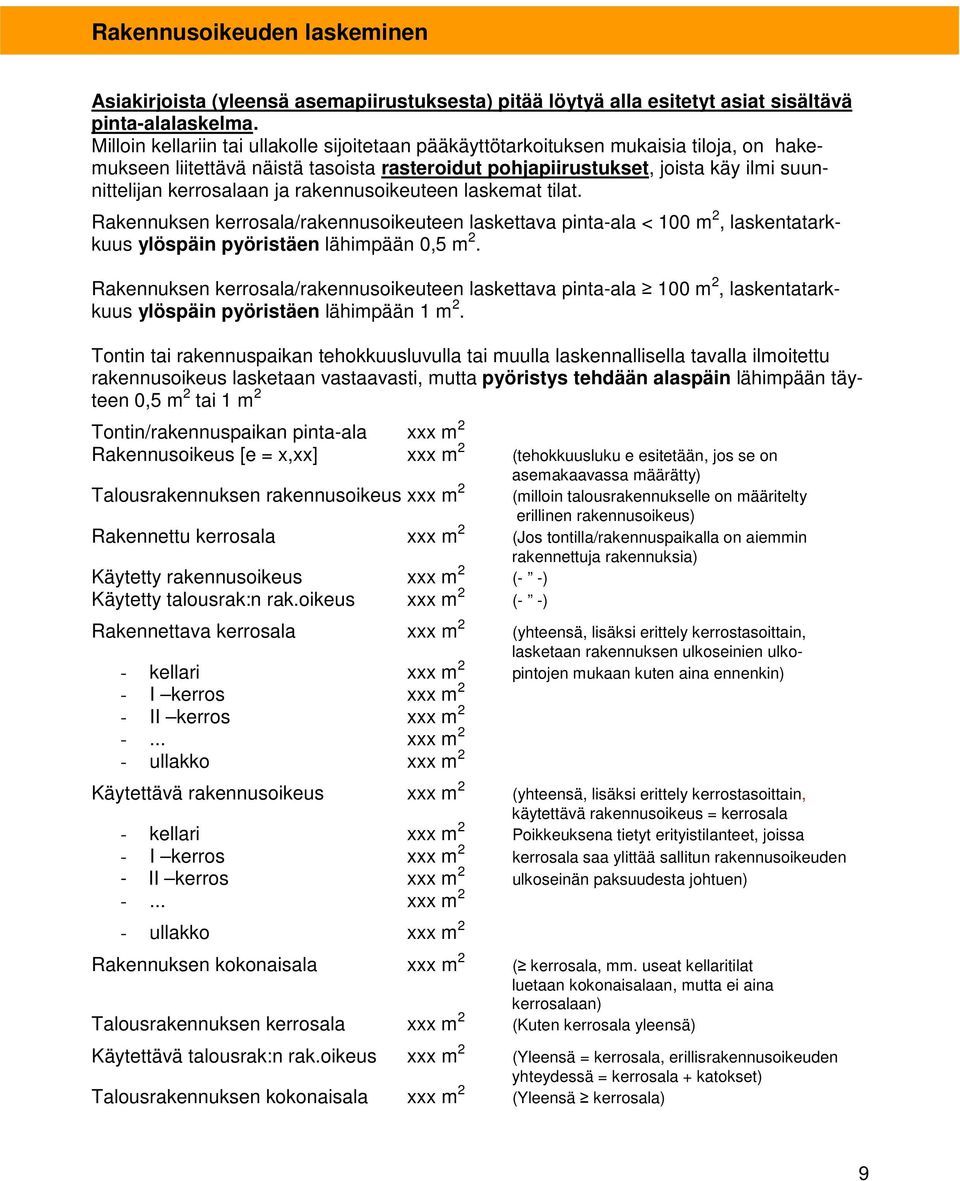 ja rakennusoikeuteen laskemat tilat. Rakennuksen kerrosala/rakennusoikeuteen laskettava pinta-ala < 100 m 2, laskentatarkkuus ylöspäin pyöristäen lähimpään 0,5 m 2.