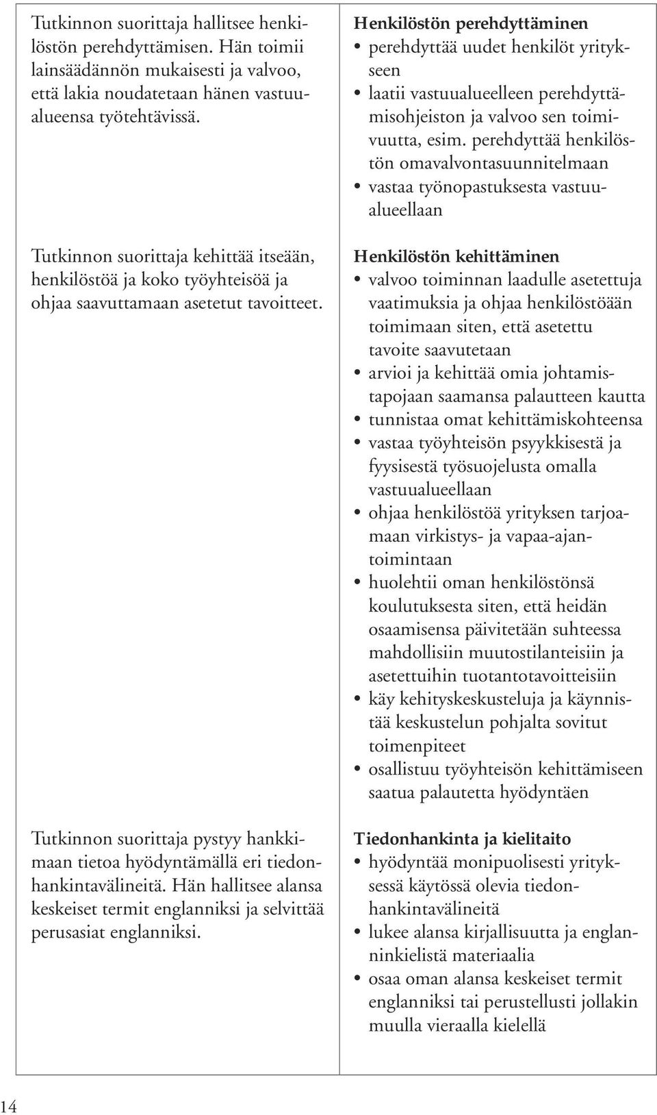 Tutkinnon suorittaja pystyy hankkimaan tietoa hyödyntämällä eri tiedonhankintavälineitä. Hän hallitsee alansa keskeiset termit englanniksi ja selvittää perusasiat englanniksi.