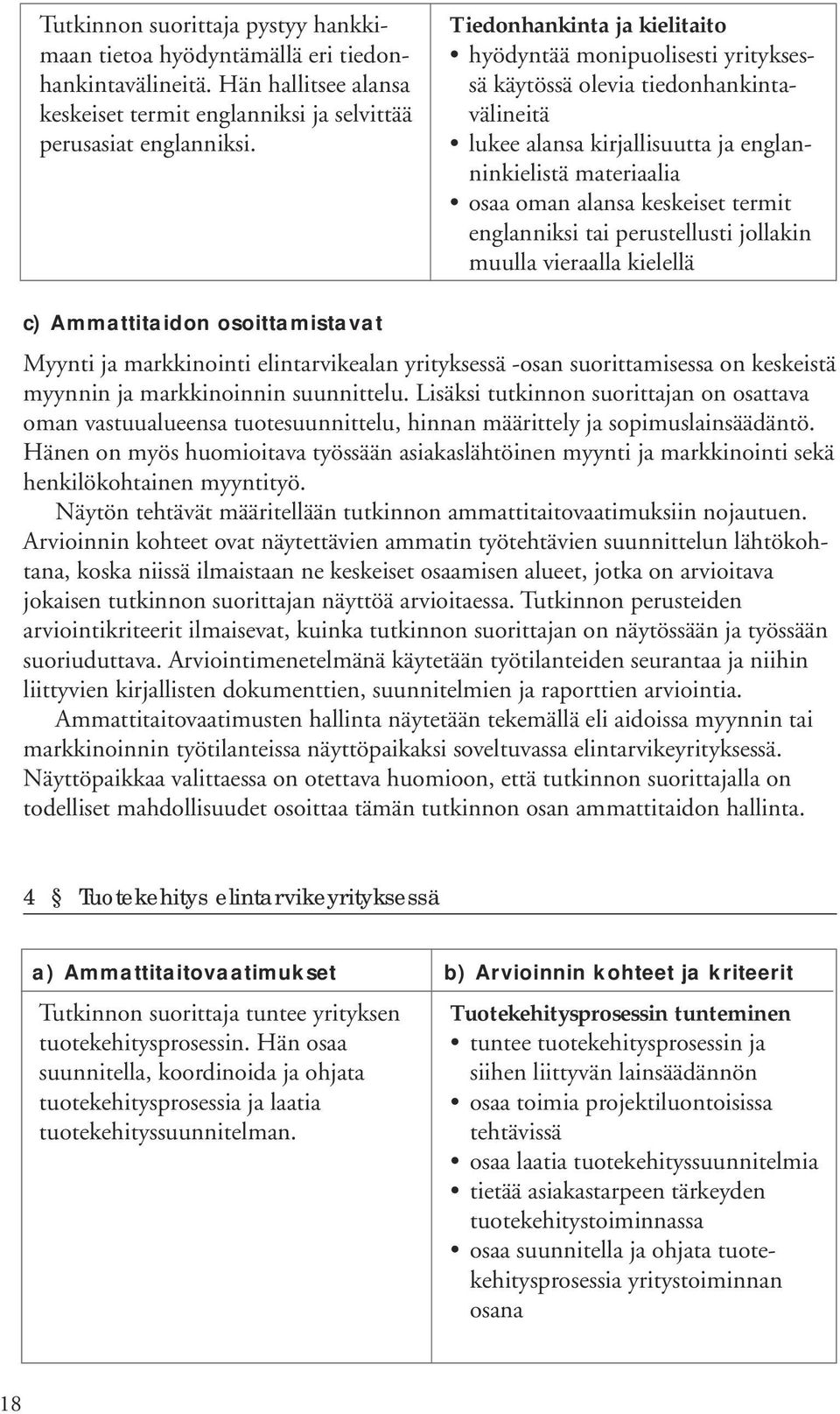 termit englanniksi tai perustellusti jollakin muulla vieraalla kielellä c) Ammattitaidon osoittamistavat Myynti ja markkinointi elintarvikealan yrityksessä -osan suorittamisessa on keskeistä myynnin