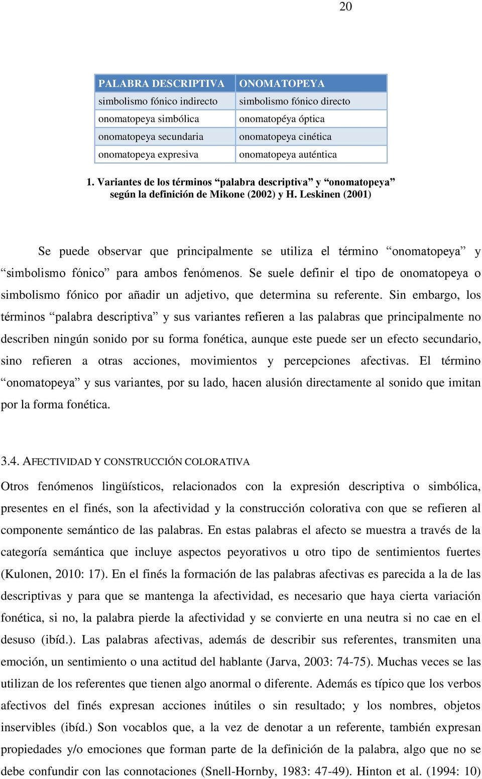 Leskinen (2001) Se puede observar que principalmente se utiliza el término onomatopeya y simbolismo fónico para ambos fenómenos.